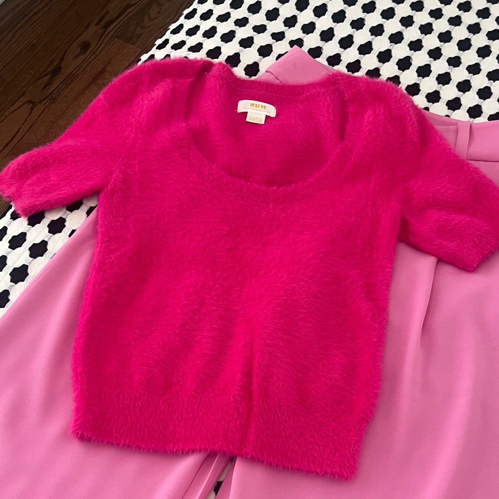 Maeve Hot Pink Fuzzy Scoop Neck Sweater